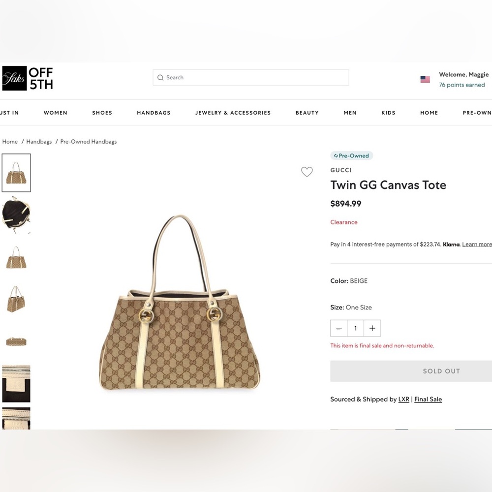 Gucci: Twins GG Monogram Canvas Gold/Silver Tote Bag - Picture 3 of 16